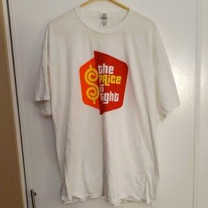 Gildan White Tee with Red and Yellow Graphic. The Price Is Right
